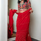 Red kali saree with embroidered blouse
