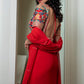 Red kali saree with embroidered blouse