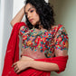 Red kali saree with embroidered blouse